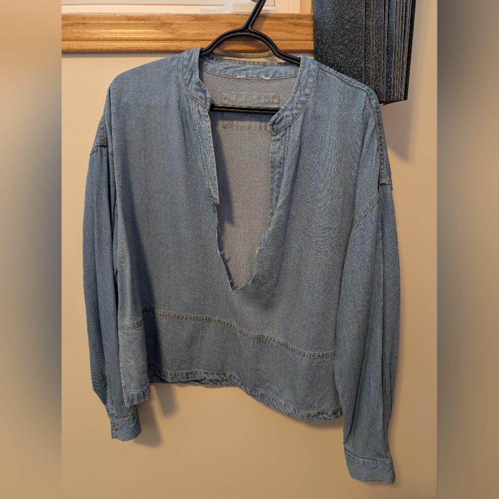 Casual Denim Long Sleeve Top